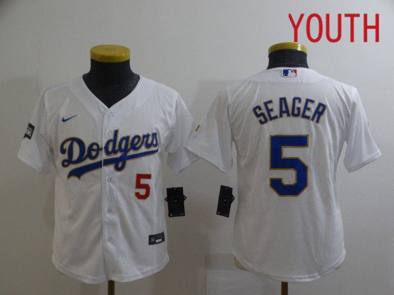 Youth Los Angeles Dodgers #5 Seager White Game 2021 Nike MLB Jersey->youth mlb jersey->Youth Jersey